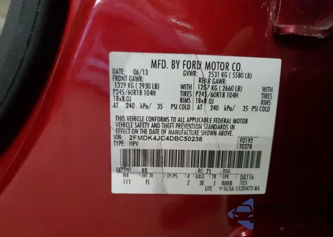 2013 Ford Edge Sel z USA, uszkodzony, nr VIN 2FMDK4JC4DBC50238